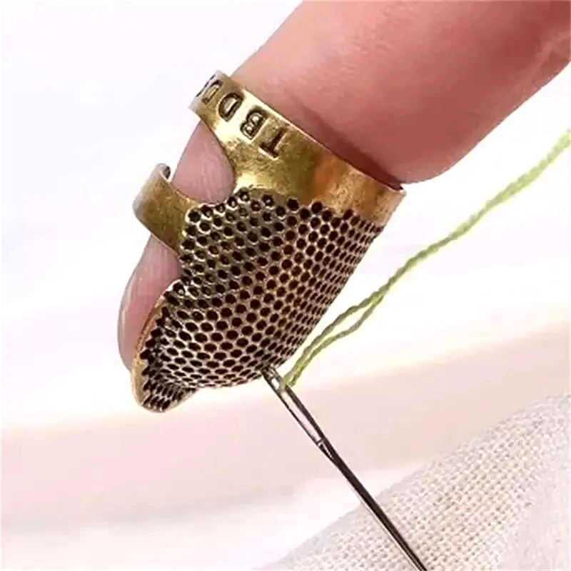 Sewing Thimble Metal - خاتم خياطة قابل للتعديل بتصميم عتيق،